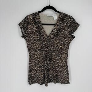 Vintage 90s y2k animal print top medium M babydoll ruched stretch fall party